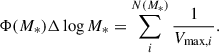$$ \Phi (M_*) \Delta \log M_* = \sum _i^{N(M_*)} \frac{1}{V_{\text{max},i}}. $$