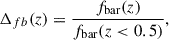 $$ \Delta _{fb}(z) = \frac{f_{\text{bar}}(z)}{f_{\text{bar}}(z < 0.5)}, $$
