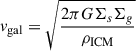 $$ \begin{aligned} v_{\rm gal}= \sqrt{\frac{2\pi G \Sigma _s \Sigma _g}{\rho _{\rm ICM}}} \end{aligned} $$