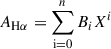 $$ \begin{aligned} A_{\rm H\alpha } = \sum _{\rm i=0}^{n} B_i X^i \end{aligned} $$