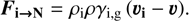 $\boldsymbol{F}_{\mathbf{i} \rightarrow \mathbf{N}}=\rho_{\mathrm{i}} \rho \gamma_{\mathrm{i}, \mathrm{g}}\left(\boldsymbol{v}_{\mathbf{i}}-\boldsymbol{v}\right)$