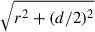 $ \sqrt{r^2+(d/2)^2} $