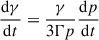 $ \frac{\mathrm{d}\gamma}{\mathrm{d}t} = \frac{\gamma}{3\Gamma p} \frac{\mathrm{d}p}{\mathrm{d}t} $