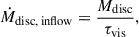 $$ \begin{aligned} \dot{M}_{\rm disc,\,inflow} = \frac{M_{\rm disc}}{\tau _{\rm vis}}, \end{aligned} $$