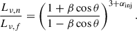 $$ \begin{aligned} \frac{L_{\nu ,n}}{L_{\nu ,f}}=\left(\frac{1+\beta \cos \theta }{1-\beta \cos \theta }\right)^{3+\alpha _{\rm inj}}. \end{aligned} $$