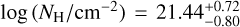 $\log \left(N_{\mathrm{H}} / \mathrm{cm}^{-2}\right)=21.44_{-0.80}^{+0.72}$