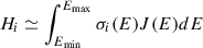 $$ \begin{aligned} H_i \simeq \int _{E_{\rm min}}^{E_{\rm max}} \sigma _i(E) J(E)d E \end{aligned} $$