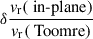 $ \delta\frac{v_{\mathrm{r}}(\text{ in-plane})}{v_{\mathrm{r}}(\text{ Toomre})} $