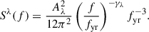 $$ \begin{aligned} S^\lambda (f) = \frac{A_\lambda ^2}{12\pi ^2} \left( \frac{f}{f_{\rm {yr}}}\right)^{-\gamma _\lambda } f_{\rm {yr}}^{-3}. \end{aligned} $$