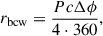 $$ \begin{aligned} r_{\rm bcw} = \frac{Pc\Delta \phi }{4 \cdot 360}, \end{aligned} $$