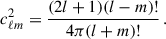 $$ \begin{aligned} c_{\ell m}^2=\frac{(2l+1)(l-m)!}{4\pi (l+m)!}\,. \end{aligned} $$