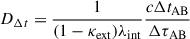 $$ \begin{aligned} {D_{\Delta t}} = \frac{1}{(1-\kappa _{\rm ext}) \lambda _{\rm int}}\frac{c \Delta t_{\rm AB}}{\Delta \tau _{\rm AB}} \end{aligned} $$