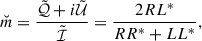$$ \begin{aligned} \breve{m}&= \frac{\tilde{\mathcal{Q} } + i\tilde{\mathcal{U} }}{\tilde{\mathcal{I} }} = \frac{2RL^*}{RR^*+LL^*}, \end{aligned} $$
