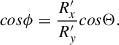 $$ \begin{aligned} cos\phi =\frac{R_x^{\prime }}{R_y^{\prime }}cos\Theta . \end{aligned} $$