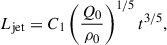 $$ \begin{aligned} L_{\text{jet}} = C_1 \left(\dfrac{Q_0}{\rho _0}\right)^{1/5}t^{3/5}, \end{aligned} $$