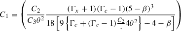 $$ \begin{aligned} C_1 = \left(\dfrac{C_2}{C_3\theta ^2}\dfrac{(\Gamma _x+1)(\Gamma _c-1)(5-\beta )^3}{18\left[9\left\{ \Gamma _c+(\Gamma _c-1)\frac{C_2}{,}{4\theta ^2}\right\} -4-\beta \right]}\right) \end{aligned} $$