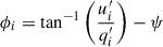 $$ \begin{aligned} \phi _i = \tan ^{-1} \bigg (\frac{u_i^{\prime }}{q_i^{\prime }}\bigg ) - \psi \end{aligned} $$