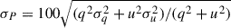 $ \sigma_{P} = 100 \sqrt{(q^2 \sigma_{q}^2 + u^2 \sigma_{u}^2)/(q^2 + u^2)} $