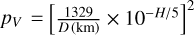 $p_V = \left[\frac{1329}{D\,(\mathrm{km})} \times 10^{-H/5}\right]^2$