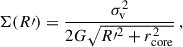 $$ \begin{aligned} \Sigma (R\prime ) = \frac{\sigma _{\rm v}^2}{2 G \sqrt{R{\prime }^2 + r_{\rm core}^2}} \, , \end{aligned} $$