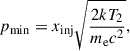 $$ \begin{aligned} p_\text{min}=x_\text{inj}\sqrt{\frac{2k T_2}{m_\text{e}c^2}}, \end{aligned} $$