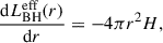 $$ \begin{aligned} \frac{\mathrm{d} L_\text{BH}^\text{eff}(r)}{\mathrm{d} r} = -4\pi r^2 H, \end{aligned} $$
