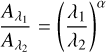 \frac{A_\mathrm{\lambda_1}}{A_\mathrm{\lambda_2}} = \left(\frac{\lambda_1}{\lambda_2}\right)^{\alpha}