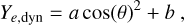 Y_{e, \text{dyn}} = a \cos(\theta)^2 +b\ ,