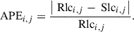 $$ \begin{aligned} \text{ APE}_{i,j} = \dfrac{\left| \text{ Rlc}_{i,j}- \text{ Slc}_{i,j}\right|}{\text{ Rlc}_{i,j}}. \end{aligned} $$