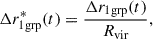 $$ \begin{aligned} \Delta r^*_{\rm 1grp}(t) = \frac{\Delta r_{\rm 1grp}(t)}{R_{\rm vir}}, \end{aligned} $$