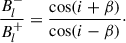 $$ \begin{aligned} \frac{B_l^-}{B_l^+} = \frac{\cos (i+\beta )}{\cos (i-\beta )}\cdot \end{aligned} $$