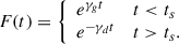 $$ \begin{aligned} F(t) = {\left\{ \begin{array}{ll} e^{\gamma _g t}&{t < t_s}\\ e^{-\gamma _d t}&{t>t_s}.\\ \end{array}\right.} \end{aligned} $$