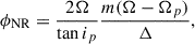 $$ \begin{aligned} \phi _{\rm NR}=\frac{2\Omega }{\tan i_p}\frac{m(\Omega -\Omega _p)}{\Delta }, \end{aligned} $$