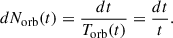 $$ \begin{aligned} dN_{\mathrm{orb} }(t) = \frac{dt}{T_{\mathrm{orb} }(t)} = \frac{dt}{t}.\end{aligned} $$