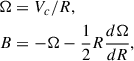 $$ \begin{aligned} \Omega&=V_c/R,\nonumber \\ B&=-\Omega -\frac{1}{2}R\frac{d\Omega }{dR}, \end{aligned} $$