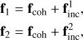 $\[\begin{aligned}& \mathbf{f}_1=\mathbf{f}_{\mathrm{coh}}+\mathbf{f}_{\mathrm{inc}}^1, \\& \mathbf{f}_2=\mathbf{f}_{\mathrm{coh}}+\mathbf{f}_{\mathrm{inc}}^2,\end{aligned}\]$