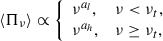 $$ \begin{aligned} {\langle \Pi _\nu \rangle } \propto {\left\{ \begin{array}{ll} {\nu }^{a_l},&\nu < \nu _t, \\ {\nu }^{a_h},&\nu \ge \nu _t, \\ \end{array}\right.} \end{aligned} $$