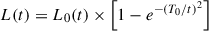 $$ \begin{aligned} L(t)=L_0(t) \times \left[1-e^{-\left(T_0 / t\right)^2}\right] \end{aligned} $$