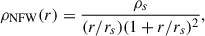 $$ \begin{aligned} \rho _{\rm NFW}(r) =\frac{\rho _s}{(r/r_s) (1+r/r_s)^2}, \end{aligned} $$