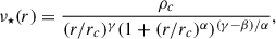 $$ \begin{aligned} \nu _\star (r) = \frac{\rho _c}{(r/r_c)^\gamma (1+(r/r_c)^\alpha )^{(\gamma -\beta )/\alpha }} , \end{aligned} $$