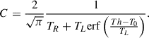 $$ \begin{aligned} C = \frac{2}{\sqrt{\pi }} \frac{1}{T_R + T_L \mathrm{erf} \left(\frac{Th-T_0}{T_L}\right)} . \end{aligned} $$