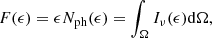 Mathematical equation: $$ \begin{aligned} F ( \epsilon ) = \epsilon N_{\rm ph} ( \epsilon ) = \int _\Omega I_\nu ( \epsilon ) \mathrm{d} \Omega , \end{aligned} $$
