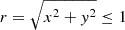 Mathematical equation: $ r = \sqrt{x^2 + y^2} \leq 1 $