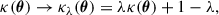$$ \begin{aligned} \kappa (\boldsymbol{\theta }) \rightarrow \kappa _{\lambda }(\boldsymbol{\theta })&= \lambda \kappa (\boldsymbol{\theta }) + 1 - \lambda , \end{aligned} $$
