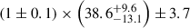 $ (1\pm 0.1)\times\left(38.6^{+ 9.6}_{- 13.1}\right) \pm 3.7 $