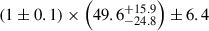 $ (1\pm 0.1)\times\left(49.6^{+ 15.9}_{- 24.8}\right) \pm 6.4 $