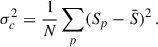 $$ \begin{aligned} \sigma _c^2 = \frac{1}{N}\sum _p (S_p-\bar{S})^2\,. \end{aligned} $$