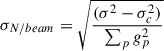 $$ \begin{aligned} \sigma _{N/beam} = \sqrt{\frac{(\sigma ^2-\sigma _c^2)}{\sum _p g_p^2}} \end{aligned} $$