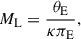 Mathematical equation: $$ \begin{aligned} M_\mathrm{L} = \frac{\theta _\mathrm{E} }{\kappa \pi _\mathrm{E} }, \end{aligned} $$