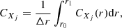 $$ \begin{aligned} C_{X_j} = \frac{1}{\Delta r}\int _{r_0}^{r_1}C_{X_j}(r) \mathrm{d} r, \end{aligned} $$